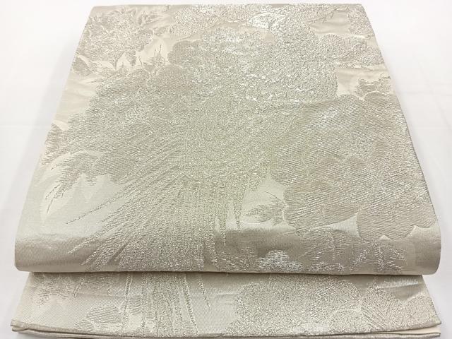 平和屋着物◎六通柄袋帯　鳳凰牡丹文　銀糸　正絹　逸品　BAAT2716ea
