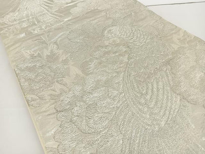 平和屋着物◎六通柄袋帯　鳳凰牡丹文　銀糸　正絹　逸品　BAAT2716ea