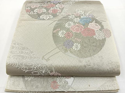 平和屋着物◎六通柄袋帯 唐織 花車文 銀糸 正絹 逸品 BAAT2726ea
