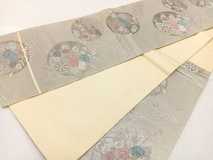 平和屋着物◎六通柄袋帯 唐織 花車文 銀糸 正絹 逸品 BAAT2726ea