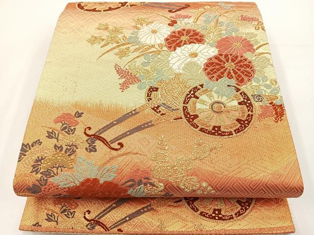 平和屋着物◎六通柄袋帯 唐織 花車文 金糸 正絹 逸品 BAAT2738ea