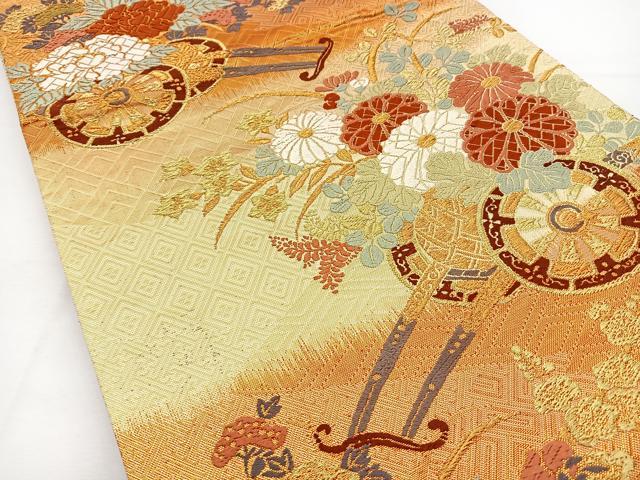 平和屋着物◎六通柄袋帯 唐織 花車文 金糸 正絹 逸品 BAAT2738ea