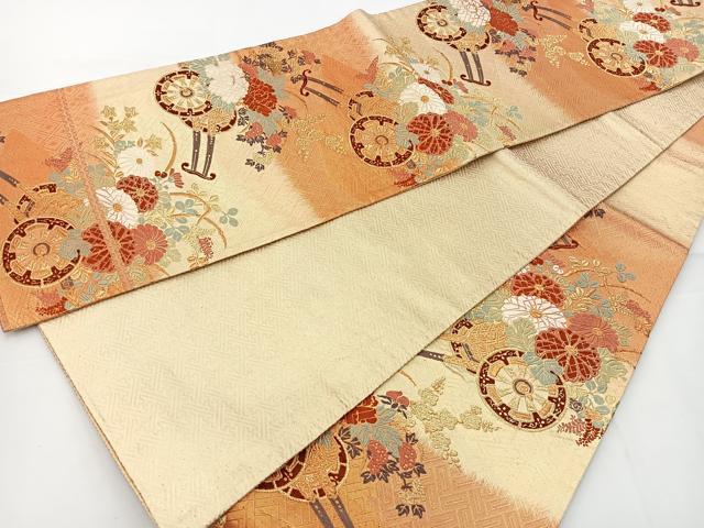 平和屋着物◎六通柄袋帯 唐織 花車文 金糸 正絹 逸品 BAAT2738ea