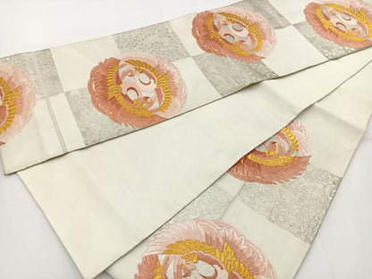 平和屋着物◎六通柄袋帯 唐織 向かい鳳凰文 金銀糸 正絹 逸品 BAAT2740ea
