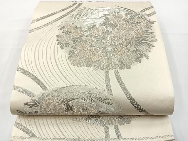 平和屋着物◎六通柄袋帯 草花丸文 プラチナ箔 九百緞子 正絹 逸品 BAAT2742ea