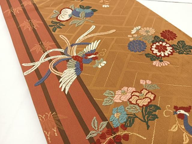 平和屋着物◎六通柄袋帯　唐織　鳳凰花文　金糸　正絹　逸品　BAAT2743ea