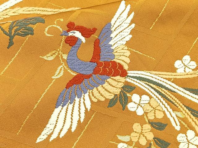 平和屋着物◎六通柄袋帯　唐織　鳳凰花文　金糸　正絹　逸品　BAAT2743ea