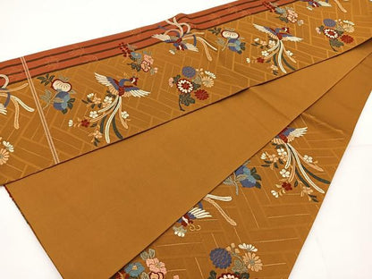 平和屋着物◎六通柄袋帯　唐織　鳳凰花文　金糸　正絹　逸品　BAAT2743ea