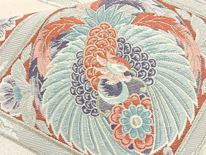 平和屋着物◎六通柄袋帯　唐織　菱取コプト唐草文　銀糸　正絹　逸品　BAAT2746ea