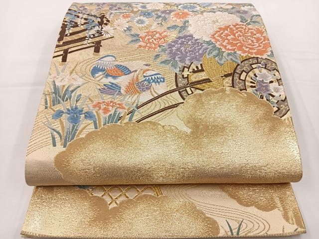 平和屋着物◎六通柄袋帯　唐織　花車花鳥文　九百錦　金糸　正絹　逸品　BAAT2749ea