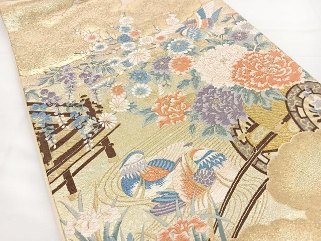 平和屋着物◎六通柄袋帯　唐織　花車花鳥文　九百錦　金糸　正絹　逸品　BAAT2749ea
