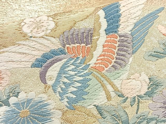 平和屋着物◎六通柄袋帯　唐織　花車花鳥文　九百錦　金糸　正絹　逸品　BAAT2749ea