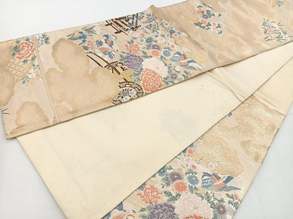 平和屋着物◎六通柄袋帯　唐織　花車花鳥文　九百錦　金糸　正絹　逸品　BAAT2749ea