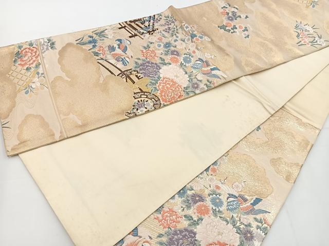 平和屋着物◎六通柄袋帯　唐織　花車花鳥文　九百錦　金糸　正絹　逸品　BAAT2749ea