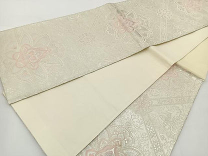 平和屋着物◎六通柄袋帯 唐織 正倉院草花文 銀糸 正絹 逸品 BAAT2750ea