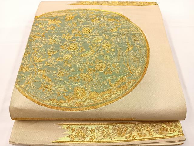 平和屋着物◎六通柄袋帯 鳥獣草花文 金糸 正絹 逸品 BAAT2754ea