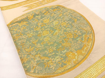 平和屋着物◎六通柄袋帯 鳥獣草花文 金糸 正絹 逸品 BAAT2754ea