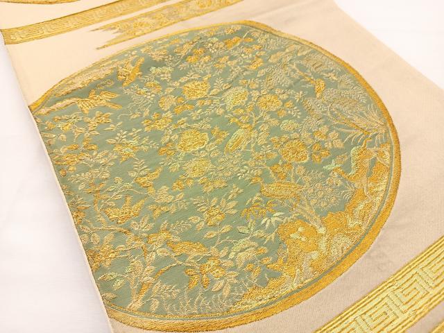 平和屋着物◎六通柄袋帯 鳥獣草花文 金糸 正絹 逸品 BAAT2754ea