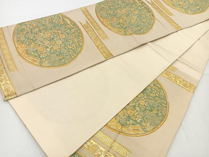 平和屋着物◎六通柄袋帯 鳥獣草花文 金糸 正絹 逸品 BAAT2754ea