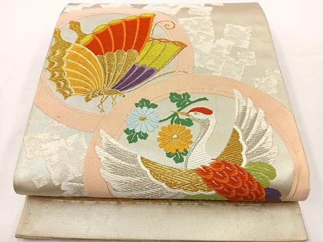平和屋着物◎六通柄袋帯　唐織　花鳥丸文　金銀糸　正絹　逸品　BAAT2755ea