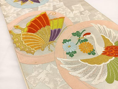 平和屋着物◎六通柄袋帯　唐織　花鳥丸文　金銀糸　正絹　逸品　BAAT2755ea