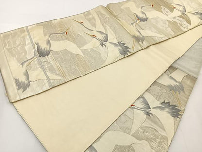 平和屋着物◎六通柄袋帯　唐織　飛鶴文　金銀糸　正絹　逸品　BAAT2758ea