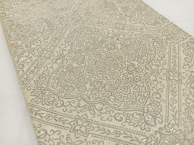 平和屋着物◎六通柄袋帯 唐織 正倉院花文 銀糸 正絹 逸品 BAAT2760ea