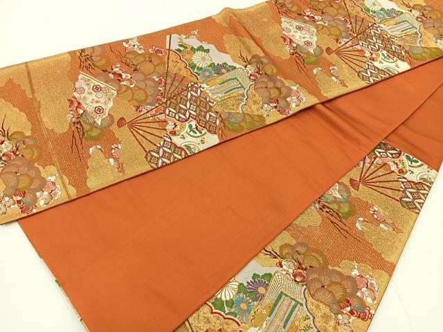 平和屋着物◎六通柄袋帯 唐織 福寿重扇 金糸 正絹 逸品 BAAT2763あea