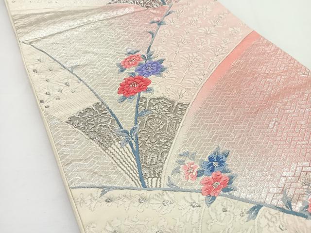 平和屋着物◎六通柄袋帯　唐織　草花文　銀糸　正絹　逸品　BAAT2768ea
