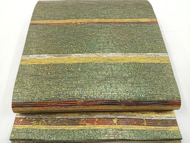 平和屋着物◎六通柄袋帯　横段文　金彩　正絹　逸品　BAAT2778ea