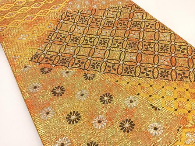 平和屋着物◎六通柄袋帯　エスニカルパピルス　金銀糸　正絹　逸品　BAAT2791ea