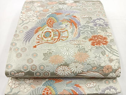 平和屋着物◎六通柄袋帯 唐織 鳳凰亀甲花文 金銀糸 正絹 逸品 BAAT2792ea