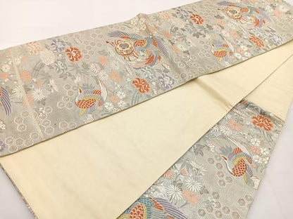 平和屋着物◎六通柄袋帯 唐織 鳳凰亀甲花文 金銀糸 正絹 逸品 BAAT2792ea
