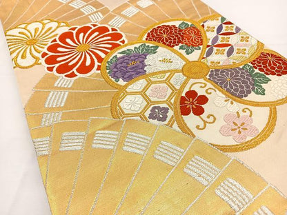 平和屋着物◎六通柄袋帯 唐織 草花文 金銀糸 正絹 逸品 BAAT2793ea