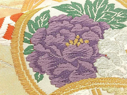 平和屋着物◎六通柄袋帯 唐織 草花文 金銀糸 正絹 逸品 BAAT2793ea