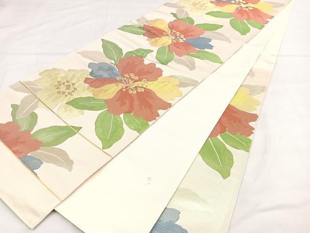 平和屋着物◎西陣 堀健謹製 六通柄袋帯 草花文 金糸 正絹 逸品 BAAT2823mz