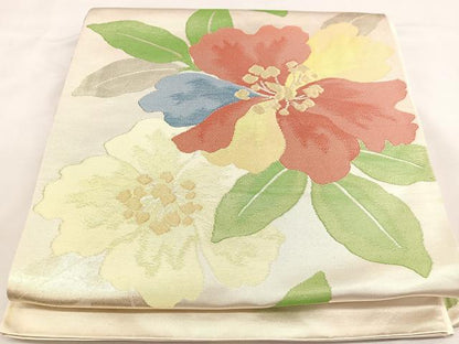 平和屋着物◎西陣 堀健謹製 六通柄袋帯 草花文 金糸 正絹 逸品 BAAT2823mz