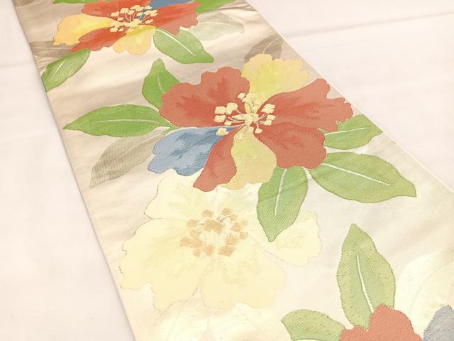 平和屋着物◎西陣 堀健謹製 六通柄袋帯 草花文 金糸 正絹 逸品 BAAT2823mz