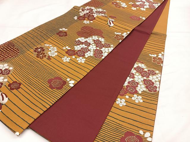 平和屋着物◎六通柄袋帯 梅花文 金糸 正絹 逸品 BAAT2832mz