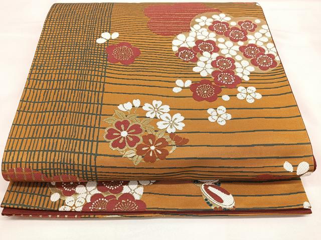 平和屋着物◎六通柄袋帯 梅花文 金糸 正絹 逸品 BAAT2832mz