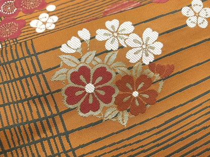 平和屋着物◎六通柄袋帯 梅花文 金糸 正絹 逸品 BAAT2832mz
