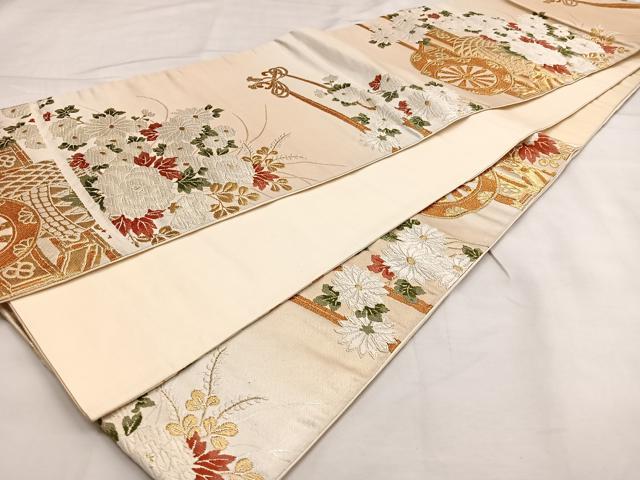 平和屋着物◎六通柄袋帯 唐織 花車文 金糸 正絹 逸品 BAAT2897mz