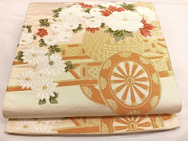 平和屋着物◎六通柄袋帯 唐織 花車文 金糸 正絹 逸品 BAAT2897mz