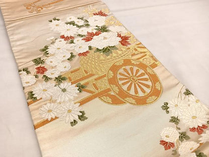 平和屋着物◎六通柄袋帯 唐織 花車文 金糸 正絹 逸品 BAAT2897mz