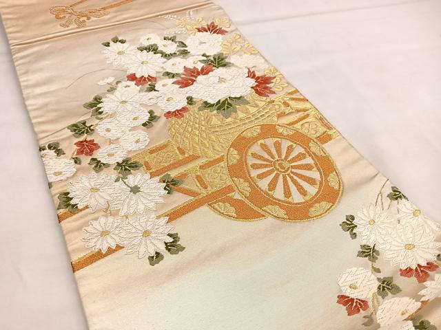 平和屋着物◎六通柄袋帯 唐織 花車文 金糸 正絹 逸品 BAAT2897mz