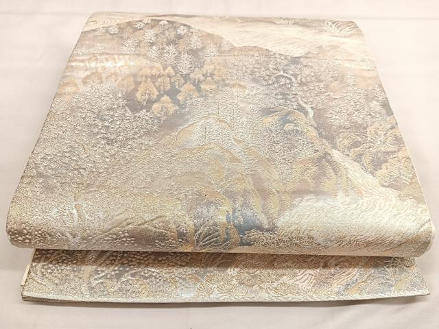 平和屋着物◎六通柄袋帯 風景文 京洛錦 二重引箔 正絹 逸品 BAAT2903mz