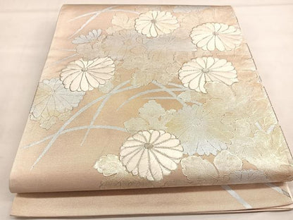 平和屋着物◎六通柄袋帯 駒刺繍 草花文 金銀糸 引箔 正絹 逸品 BAAT2915mz