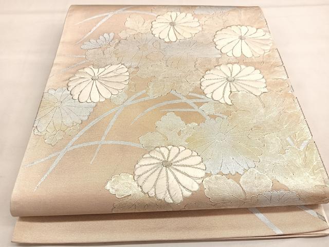 平和屋着物◎六通柄袋帯 駒刺繍 草花文 金銀糸 引箔 正絹 逸品 BAAT2915mz