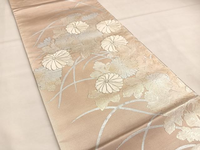 平和屋着物◎六通柄袋帯 駒刺繍 草花文 金銀糸 引箔 正絹