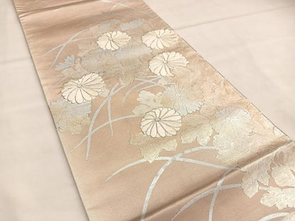 平和屋着物◎六通柄袋帯 駒刺繍 草花文 金銀糸 引箔 正絹 逸品 BAAT2915mz